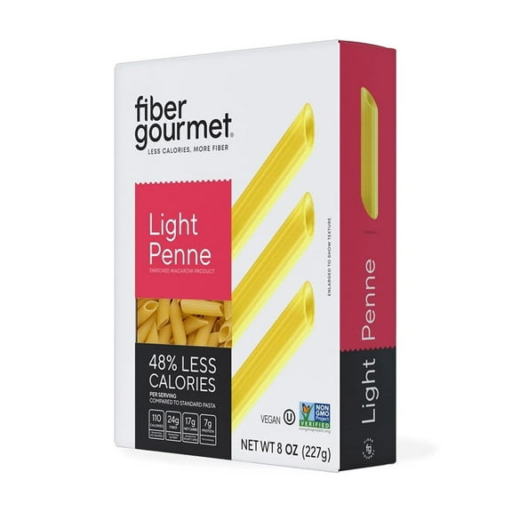 Fiber Gourmet Light Penne Pasta  Vegan, High Fiber Pasta & Low Calorie, Lower Net Carb Penne Pasta with 7g Protein  8 oz Box  Made in Italy