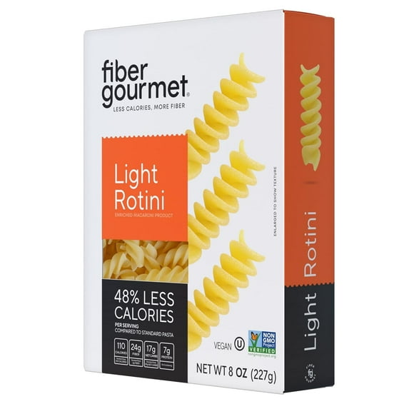 Fiber Gourmet Light Rotini Pasta Vegan, Fiber-Rich Low Calorie Low Carb Pasta, 8 oz 6-Pack
