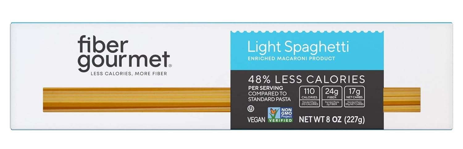 Fiber Gourmet Light Spaghetti Pasta, Fiber-Rich, Low Carb and Low Calorie Spaghetti Noodles Vegan Pasta, 8 oz