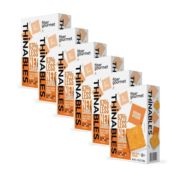 Fiber Gourmet Original Thinables Baked Cheese Crackers – Low Calorie, High Fiber Snack – 6g Net Carbs, 70 Calories, 13g Fiber, 5g Protein – Kosher, Made in USA with Real Cheese - 4.25 oz, Pack of 6