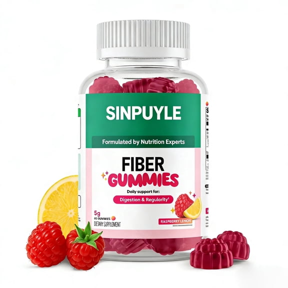 Sugar Free Fiber Gummies for Adults, 5g Prebiotic Constipation Relief, Gut Digestive Regularity, Vegan Gluten Free Non-GMO Raspberry Lemon Chews, 60 Count
