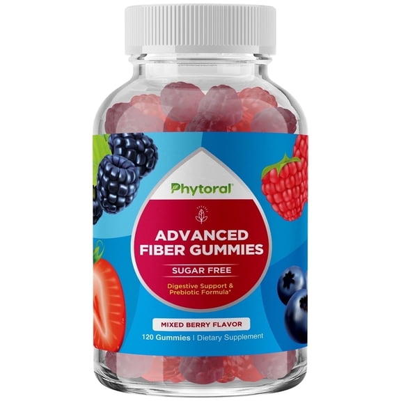 Phytoral Prebiotic Fiber Supplements for Adults - Digestive and Immune Support - Tasty Mixed Berry High Fiber Non GMO Vegan Kosher Gluten and Sugar Free Gummies