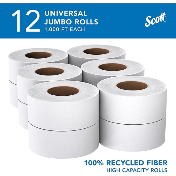 Fiber High-Capacity Jumbo Roll Toilet Paper, 2-Ply, White, Non-Perforated