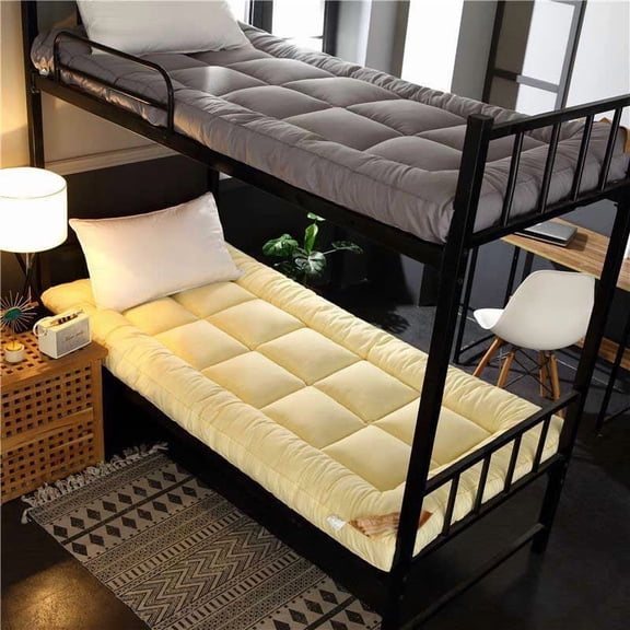 Fiber Mattress 35x79 Inch Thickened Tatami Pad Foldable Design for Soft Support Yellow Hue