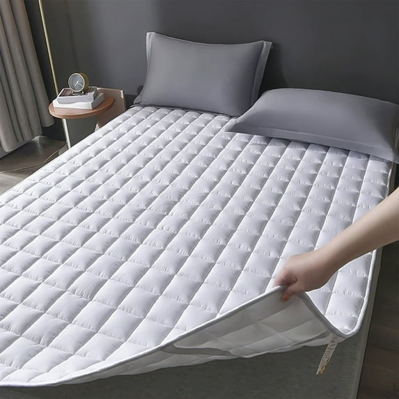 Fiber Mattress, Soft Mattress, Thickened Foldable Breathable Mattress with Water Washed Brushed Fabric, Durable and Easy to Clean, White and Gray 135x200cm