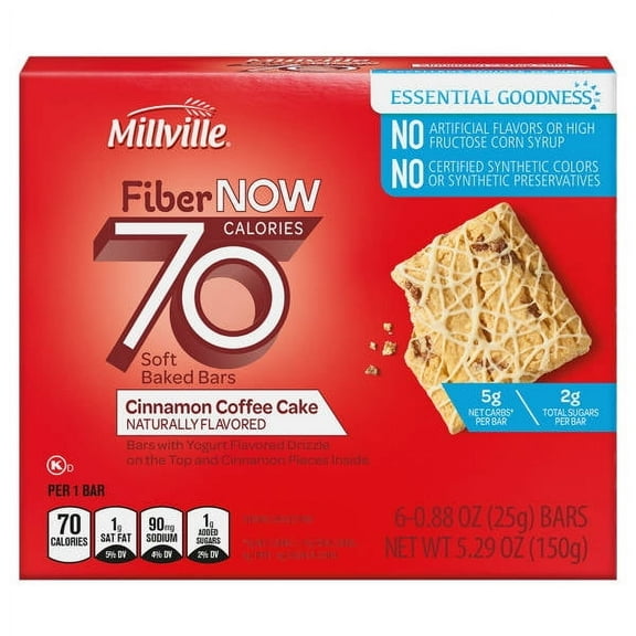 Fiber Now 70 Calorie Cinnamon Coffee Cake Flavored Bars, 6 count- Pack of 3