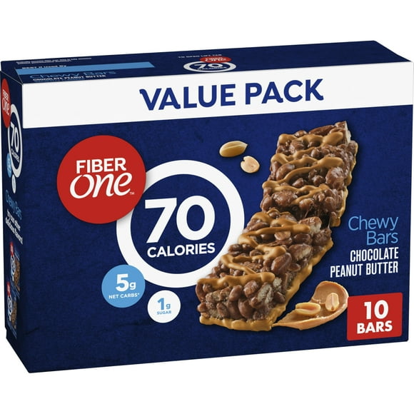 Fiber One 80 Calorie Chewy Bars, Chocolate GBM1Peanut Butter, Snack Bars Value Pack, 10 Ct, 8.2 oz