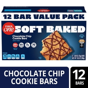 Fiber One Soft Baked Chocolate Chip Cookie Bars, Fiber Snacks, Value Pack, 12 Ct, 10.6 oz