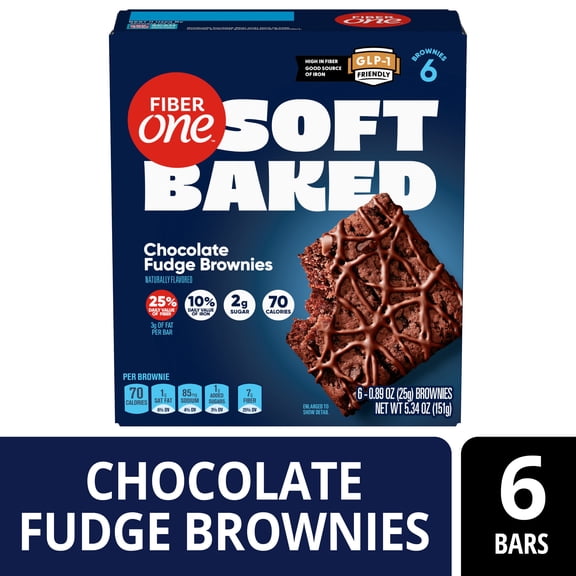 Fiber One Soft Baked Chocolate Fudge Brownies, Fiber Snacks, 6 Ct, 5.34 oz