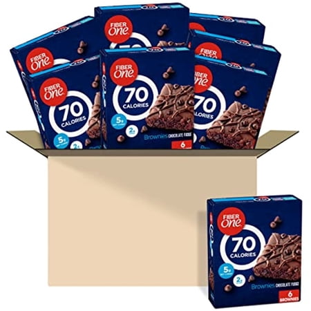 Fiber One 70 Calorie Brownies, Chocolate Fudge, Snack Bars, 6 Ct (Pack Of 8)