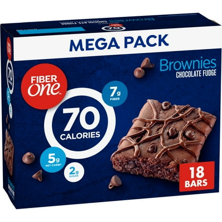 Fiber One 70 Calorie Brownies, Chocolate Fudge Snack Bars, Mega Pack, 18 Ct, 16 oz