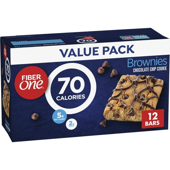 Fiber One 70 Calorie MSF2Brownies, Chocolate Chip Cookie, 2g Sugar, Value Pack, 12 Count, 10.6 oz