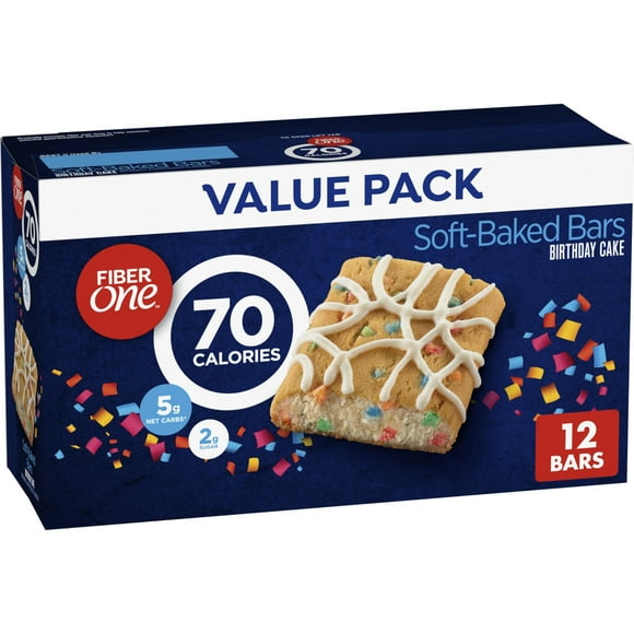 Fiber One 70TRDNCalorie Soft-Baked Bars, Birthday Cake, Snack Bars, 12 ct