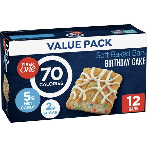 Fiber One 70 Calorie Soft-Baked Bars, NSD3Birthday Cake, Snack Bars, 12 ct