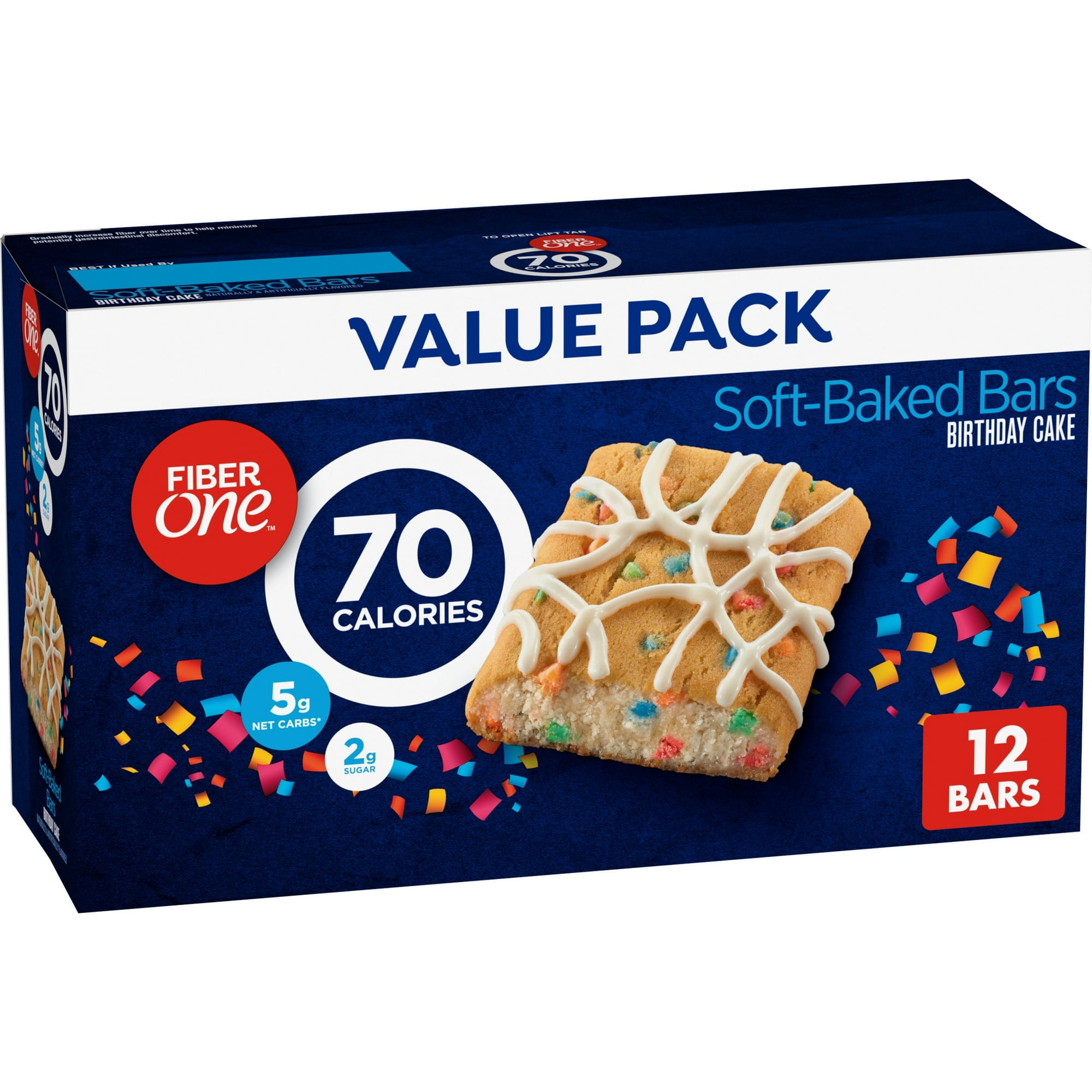 Fiber One 70 Calorie Soft-Baked Bars, Birthday Cake, Snack Bars, 12 ct ( 3 Box )