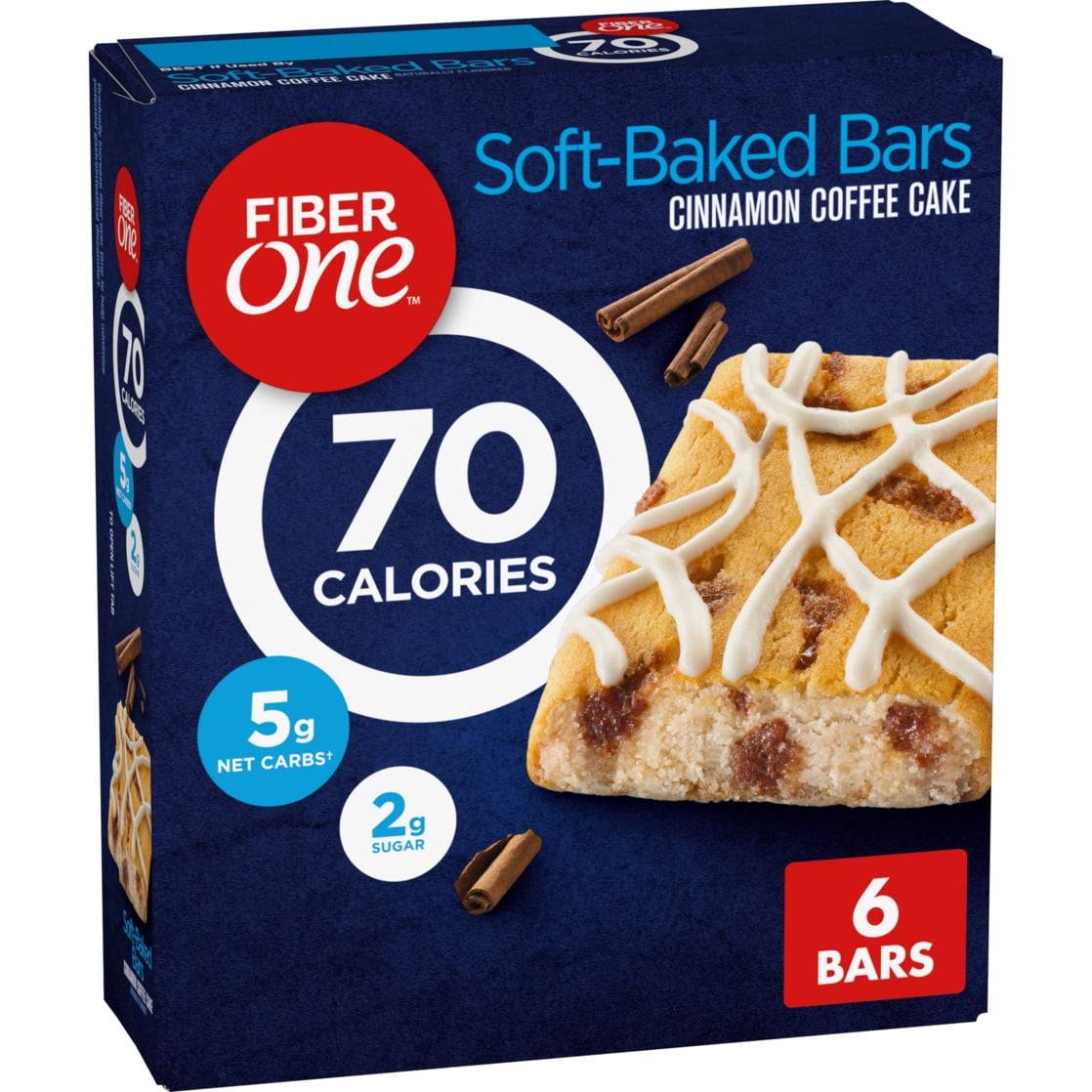Fiber One 70 Calorie Soft-Baked Bars, Cinnamon Coffee Cake, 6 Bars, 5.34 oz