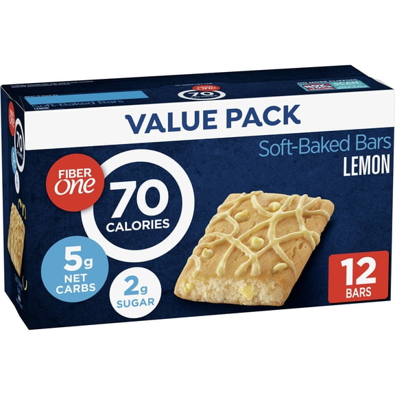 Fiber One 70 Calorie Soft-Baked Bars, Lemon, Snack Bars, 12 ct
