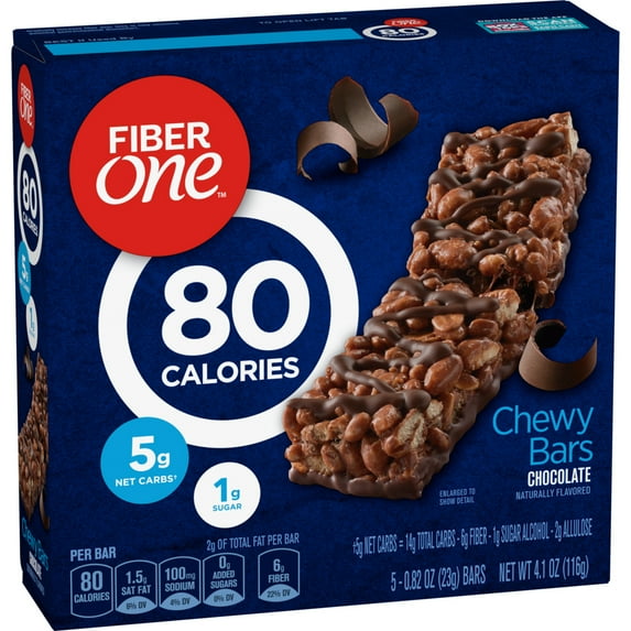 Fiber One 80 Calorie Chewy Bars, Chocolate, Snack Bars, 5 Ct, 4.1 oz