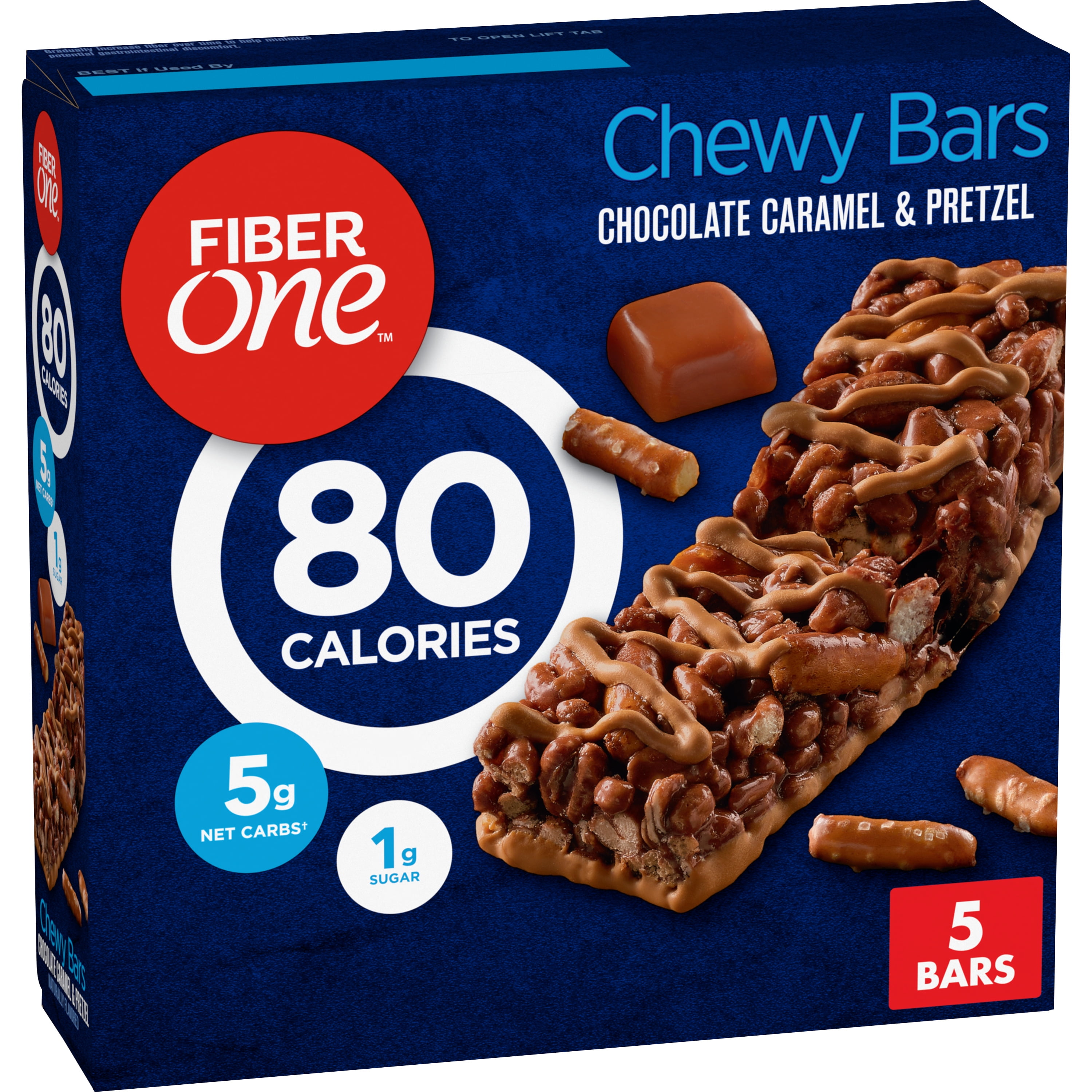 Fiber One 80 Calorie Chewy Snack Bars, Chocolate Caramel and Pretzel, 5 Ct, 4.1 oz