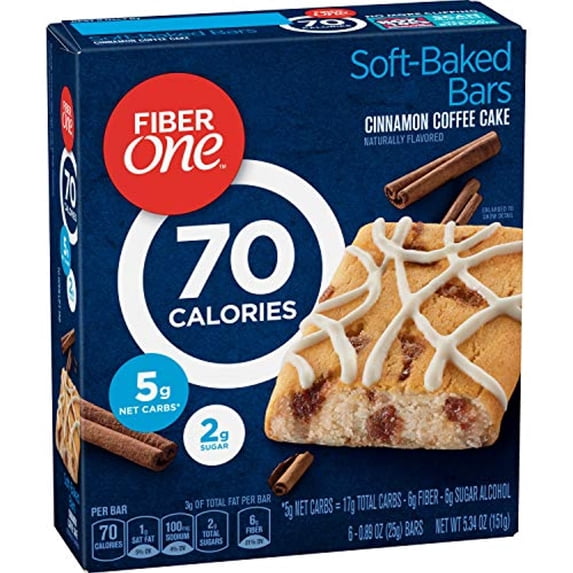 Fiber One Brownies, 70 Calories, 5 Net Carbs, Snacks, Cinnamon Coffee Cake, 6Ct