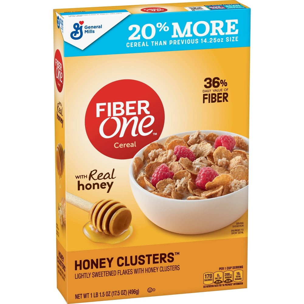 Fiber One Cereal, Honey Cluster, 17.5 Oz (Pack of 16)