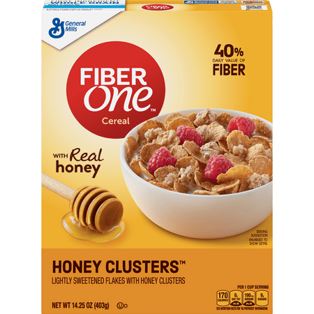Fiber One Cereal, Honey Clusters, with Whole Grain and Real Honey, 14.25 oz