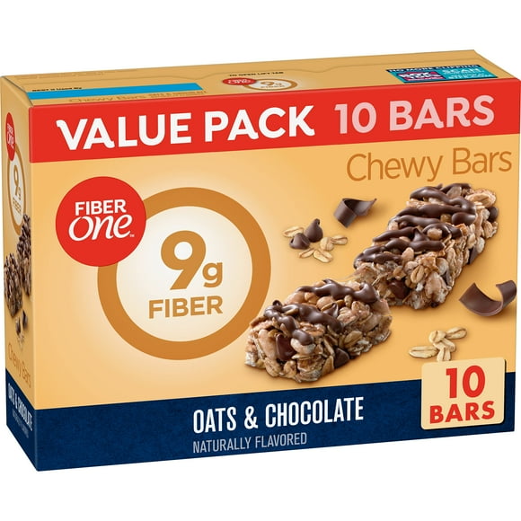 Fiber One Chewy Bars, Oats and Chocolate, GBM1Fiber Snacks, Value Pack, 10 Ct, 14.1 oz
