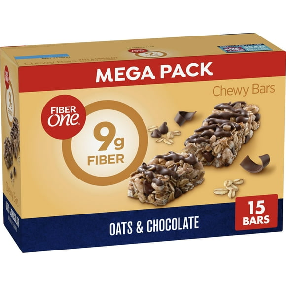 Fiber One Chewy Bars, IFF17 Oats and Chocolate, Fiber Snacks, Mega Pack, 15 Ct, 21.2 oz