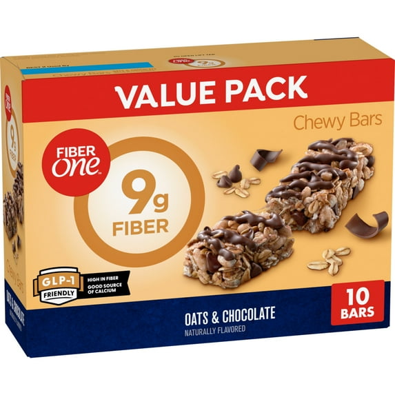 Fiber One Chewy Bars, Oats and Chocolate, Fiber Snacks, Value Pack, 10 Count, 14.1 oz