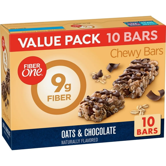 Fiber One Chewy Bars, Oats & Chocolate, Fiber Snacks, 14.1 oz (Pack of 10)