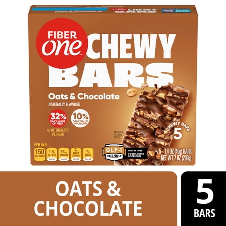 Fiber One Chewy Bars, Oats and Chocolate, Fiber Snacks, 5 Ct, 7 oz