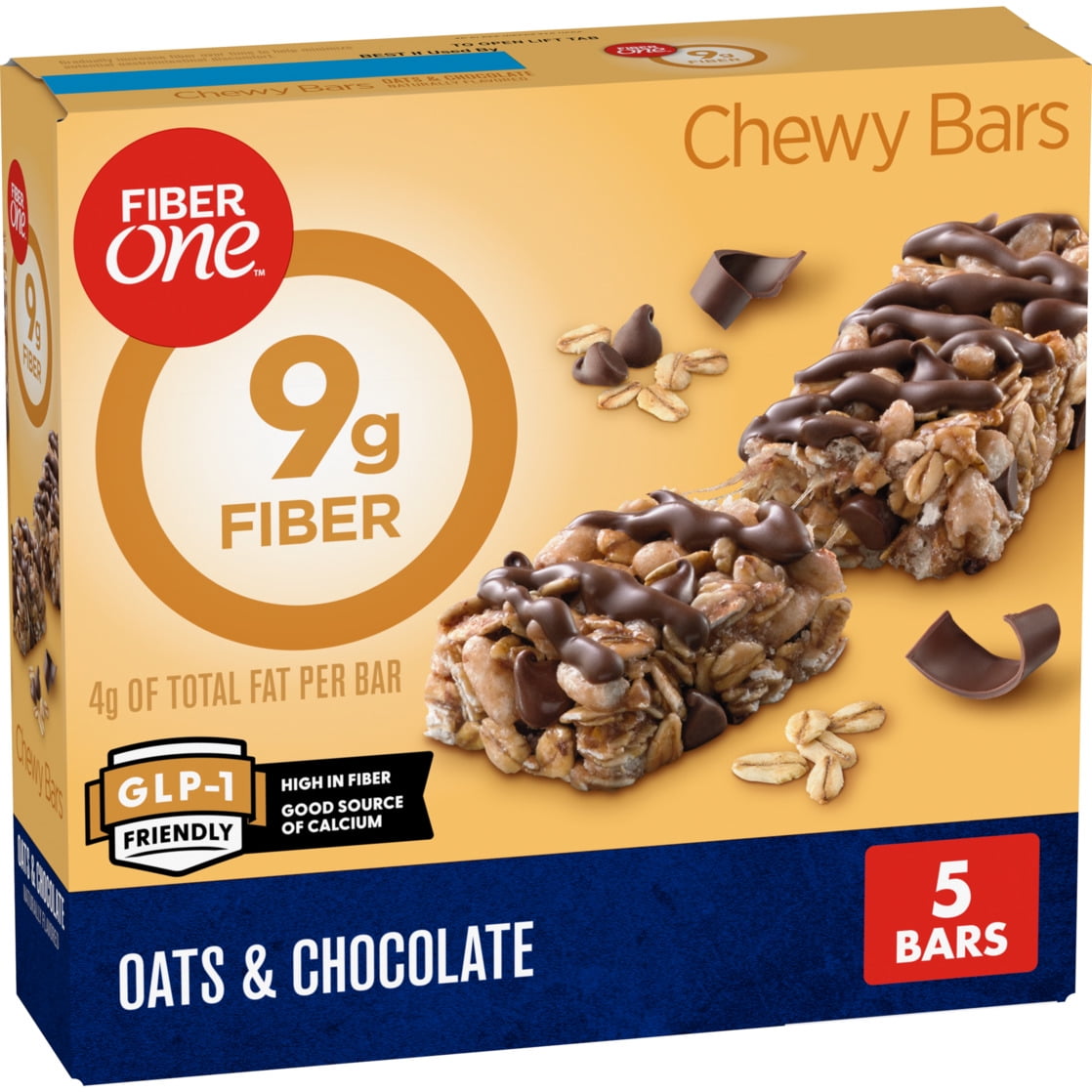Fiber One Chewy Bars, Oats and Chocolate, Fiber Snacks, 5 Ct, 7 oz