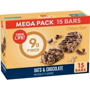 Fiber One Chewy Bars, Oats & Chocolate, Fiber Snacks, Mega Pack, 15 ct