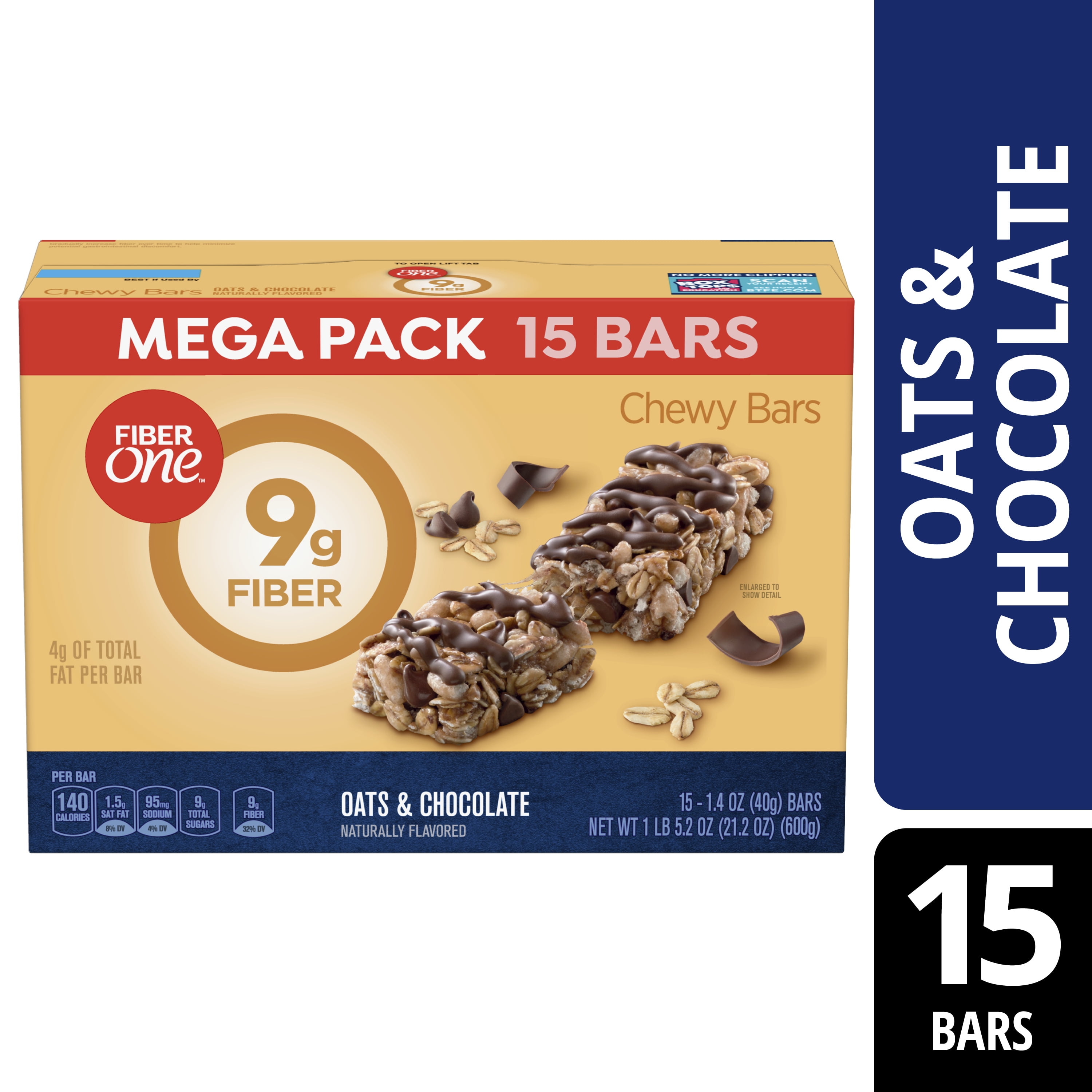 Fiber One Chewy Bars Oats And Chocolate Fiber Snacks Mega Pack 15 Ct