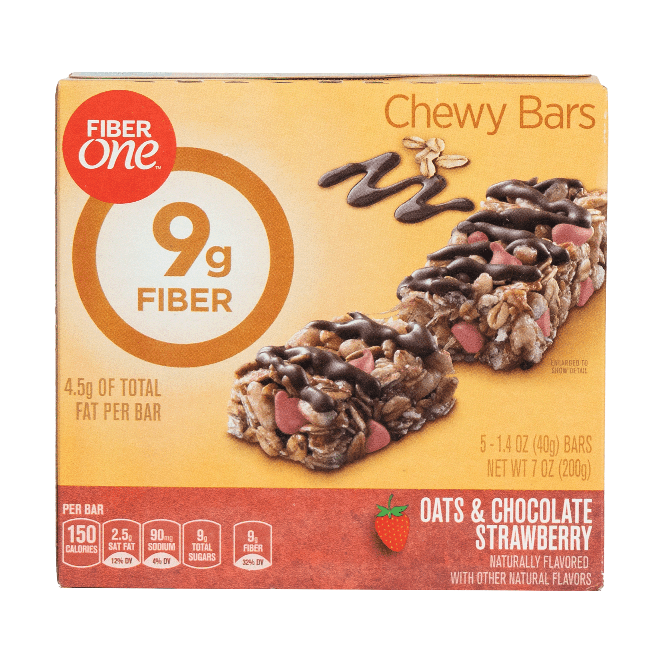 Fiber One Chewy Bars, Oats & Chocolate Strawberry Fiber Snacks, 5 Count, 7oz, Cardboard Box, New