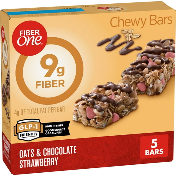 Fiber One Chewy Bars, Oats and Chocolate Strawberry, Fiber Snacks, 5 Count, 7 oz
