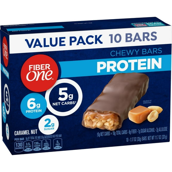 Fiber One Chewy Protein Bars, Caramel Nut, Protein Snacks, 10 ct