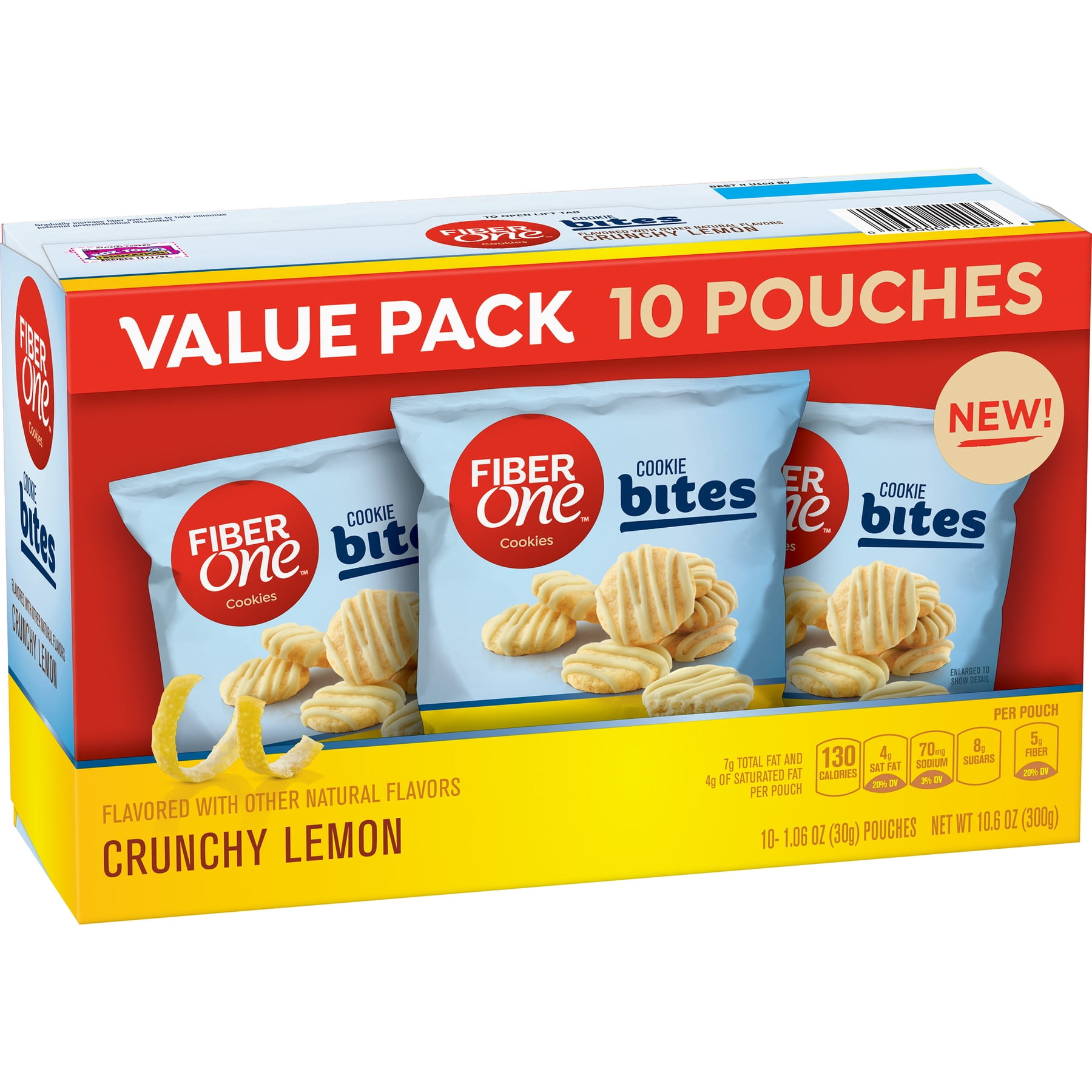 Fiber One Crunchy Lemon Cookie Bites 10Ct Carton, 10.6 oz