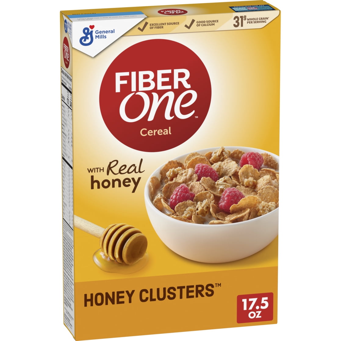 Fiber One Honey Clusters Breakfast Cereal, Fiber Cereal Made with Whole Grain, 17.5 oz