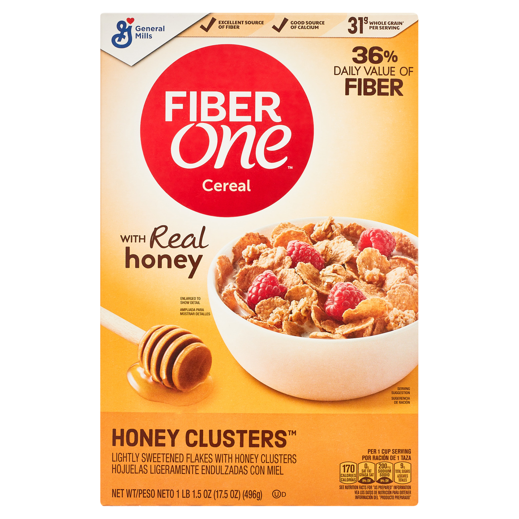 Fiber One Honey Clusters Breakfast Cereal, Fiber Cereal Made with Whole Grain, 17.5 oz - image 1 of 13