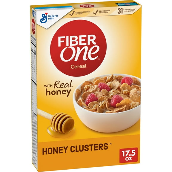 Fiber One Honey Clusters Breakfast Cereal, Fiber Cereal Made with Whole Grain, 17.5 oz