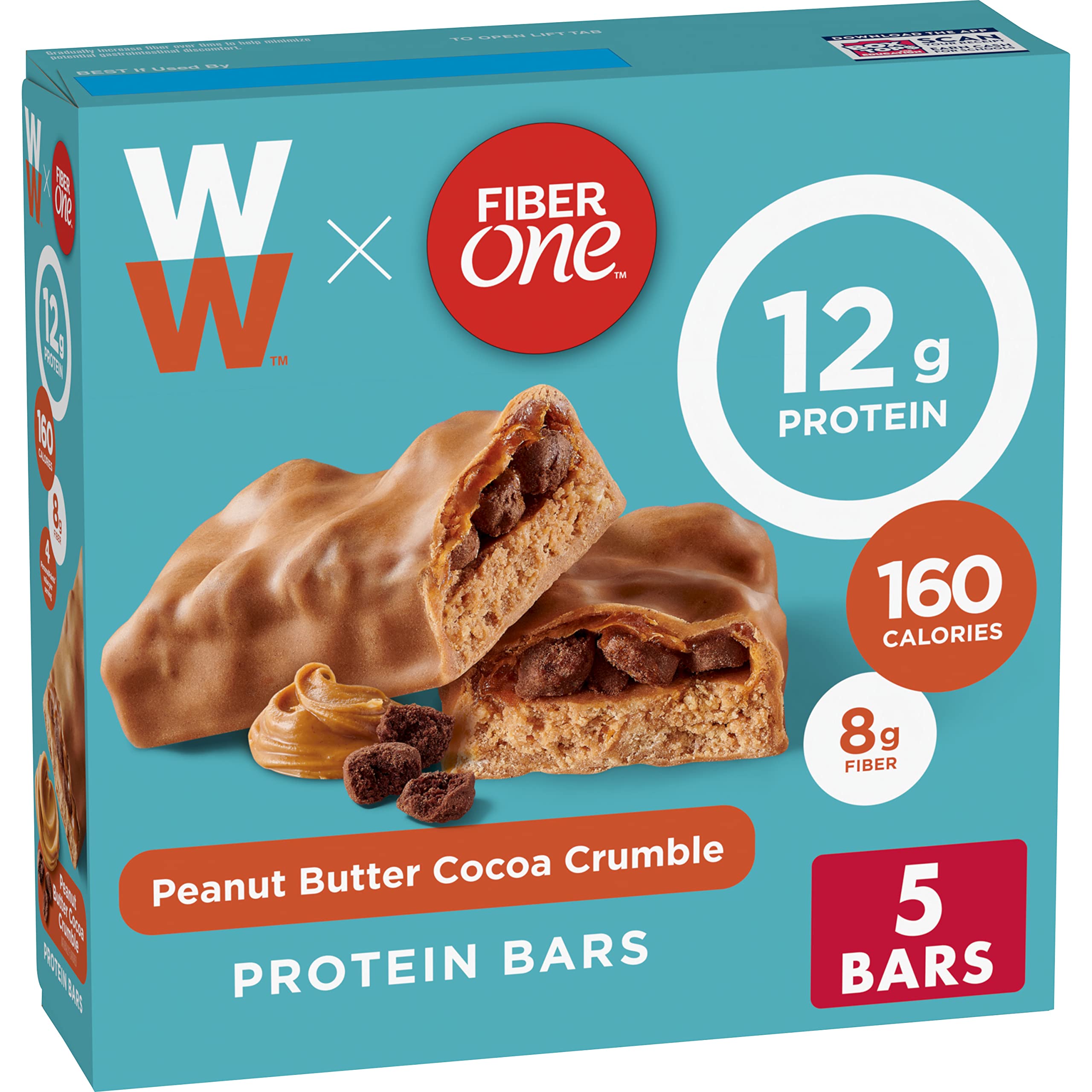 Fiber One Peanut Butter Cocoa Crumble Protein Bars (Pack of 10