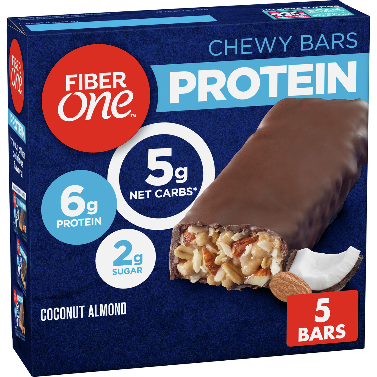 Fiber One Protein Bar, Coconut Almond, Chewy Bars, 6g Protein, Snacks, 5 ct.