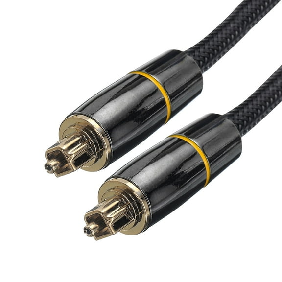 Fiber Optic Audio Cable Braided Digital Audio Optic Cable Nylon Metal Shell Gold-Plated 3.3Ft for TV Black
