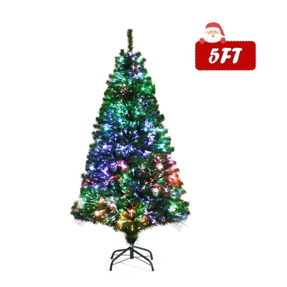 Fiber Optic Christmas Tree 5/7ft Pre-Lit Spruce Artificial Christmas Tree, PVC Realistic Tree with Color Changing Lights, Holiday Decoration for Home Indoor