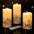 Fiber Optic Flameless Pillar Candles with Remote Set of 3 Flickering