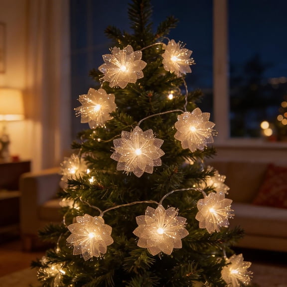 Fiber Optic Flower String Light,9.84ft Led Flower Light Waterproof,Battery Powered,for Bedroom,Christmas Tree,Garland,Wedding Party, New Year,Garden Romantic Decor Warmwhite(A)