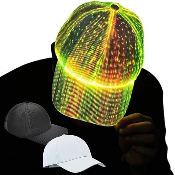 Fiber Optic LED Baseball Cap | 7 Color Luminous Glowing Hat | USB Rechargeable | Adjustable Unisex Design | Light Up Party Event Cap | Polyester Material | 1 Pack | 7x13cm
