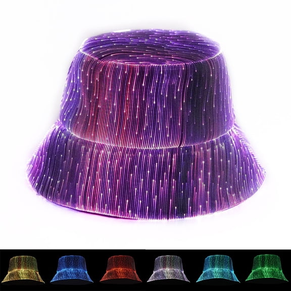 Fiber Optic LED Bucket Hat for Women & Men - 7 Colors - Light Up Hat - Rave Accessory - Festival Gear - Party Hat - Wedding Hat - Mardi Gras - USB Rechargeable - Black