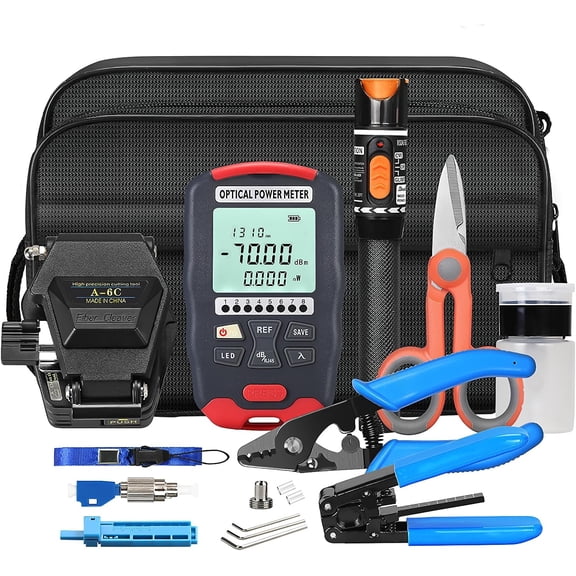 Fiber Optic Termination Kit FTTH Cold Connection tool Kit 6C Fiber cutting knife Stripper Pliers D7 OPM with RJ45 network testing and FC to LC Adapter